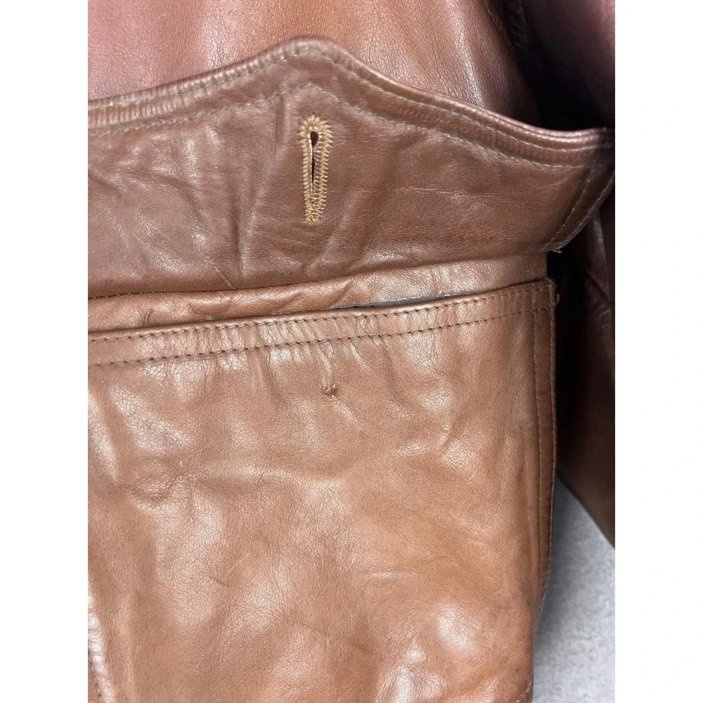 Polo Ralph Lauren Vintage Brown Leather‎ Bomber Jacket Shearling Collar Mens L
